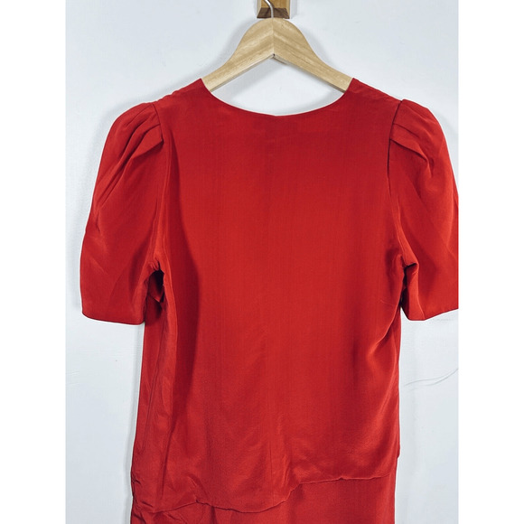 Maje Red Silk Dress Mini Sheathe Woman’s Medium EUC Holiday Chic Parisian Cherry - Picture 14 of 16